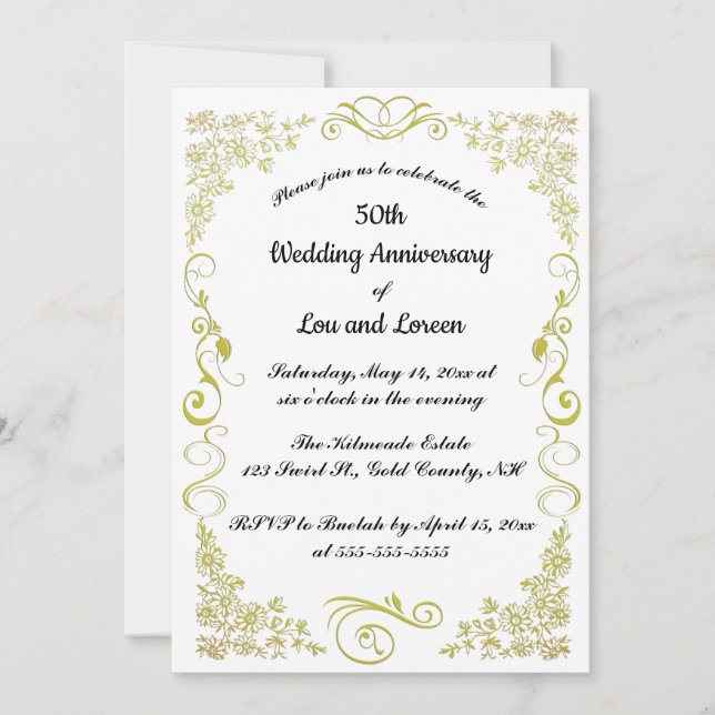 Invitación Flores editables de corazón dorado dejan Swirl (Anverso)