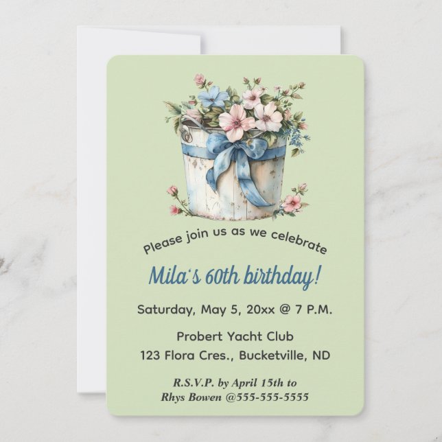 Invitación Flores editables en un cubo (Anverso)