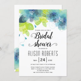 Invitación Flores eetéreas azules verde azuladas boda ducha d
