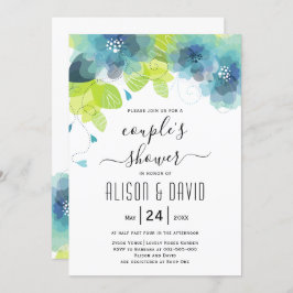 Invitación Flores eetéreas azules verde azuladas bodas duchas