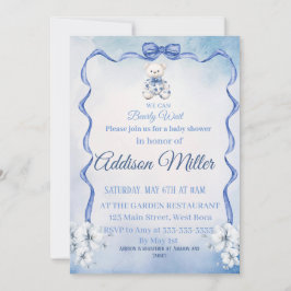 Invitación Flores Elegantes azules y blancas, podemos esperar