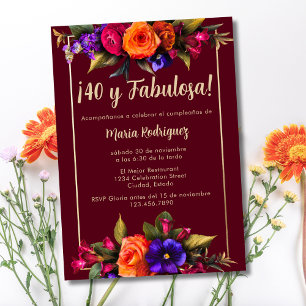 Invitación Flores Elegantes Brillantes Españolas Cumpleaños R