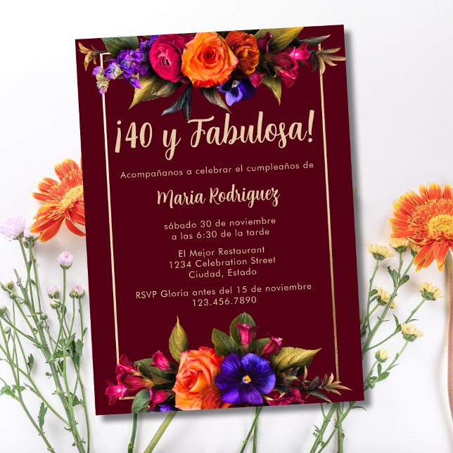 Invitación Flores Elegantes Brillantes Españolas Cumpleaños R (Subido por el creador)