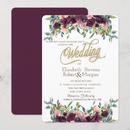 Invitación Flores Elegantes Burgundy Boda