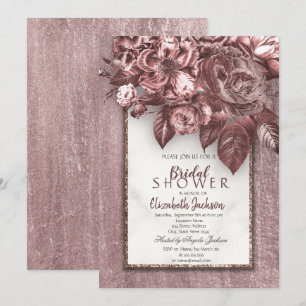 Invitación Flores Elegantes Chic Burgundy Desayuno Nupcial
