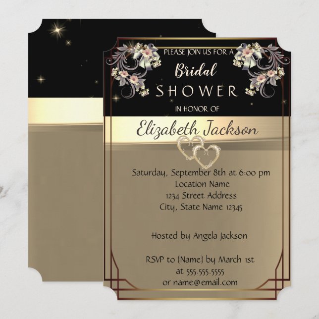 Invitación Flores Elegantes Chic Desayuno de Novia (Anverso / Reverso)