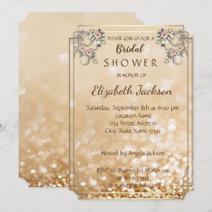 Invitación Flores Elegantes con Brillo Bokeh  Desayuno Nupcia