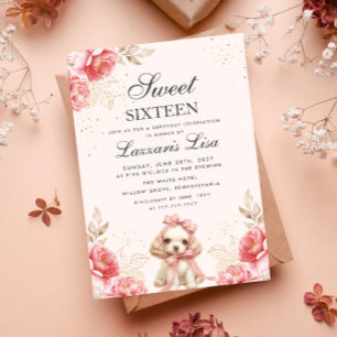 Invitación Flores elegantes Cumpleaños Dorado Dulce Dieciséis