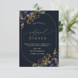Invitación Flores elegantes de azul marino para cena de ensay