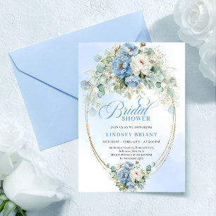 Invitación Flores Elegantes de Azul Polvoriento para Despedid