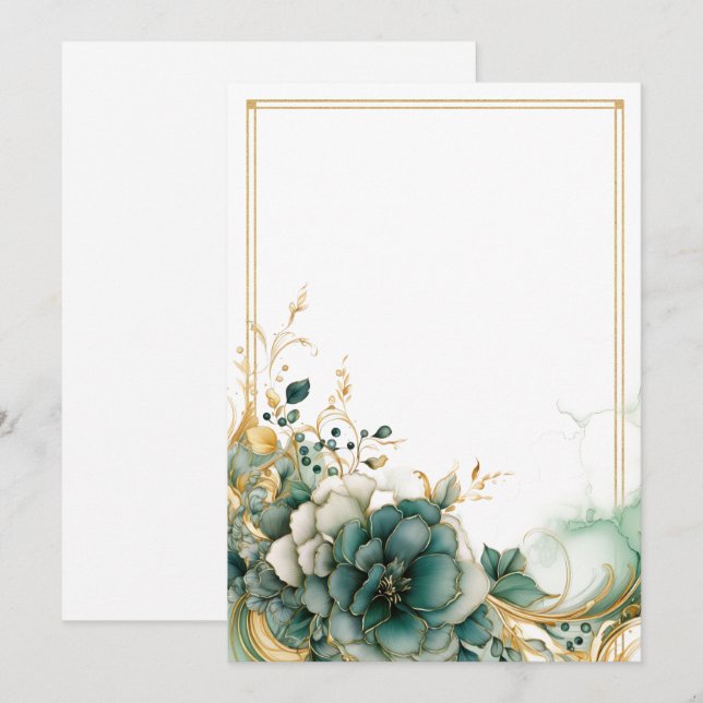 Invitación Flores elegantes de blanco, salvia y oro Blank (Anverso / Reverso)
