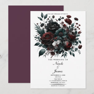 Invitación Flores Elegantes de Boda Floral del Bosque Oscuro