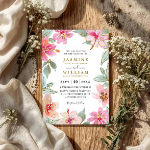 Invitación Flores Elegantes de Brillo Tropical Código QR Boda