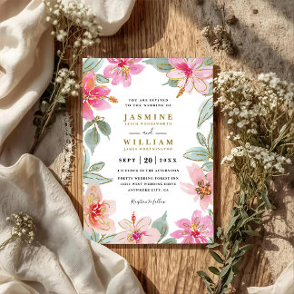 Invitación Flores Elegantes de Brillo Tropical Código QR Boda