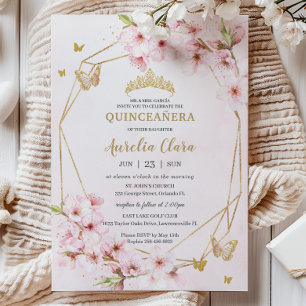 Invitación Flores Elegantes de Cerezo Floral Quinceañera Dulc
