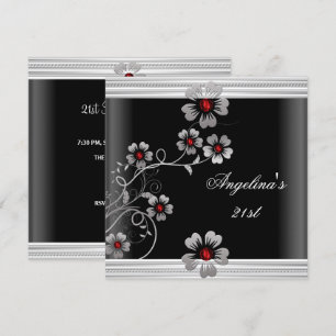 Invitación Flores elegantes de cumpleaños número 21 en rojo,