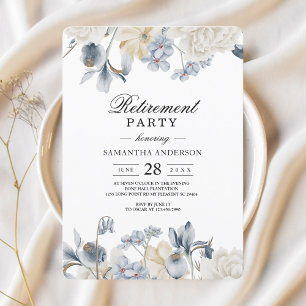 Invitación Flores Elegantes De Invierno Azul Y Blanco