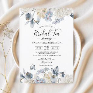 Invitación Flores Elegantes De Invierno Azul Y Blanco