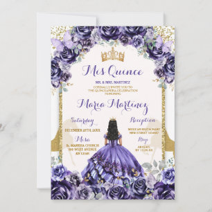 Invitación Flores elegantes de mis quinceañeras moradas y mar