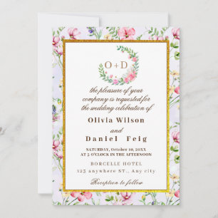 Invitación Flores Elegantes de Rosa Claro Acuarela Boda