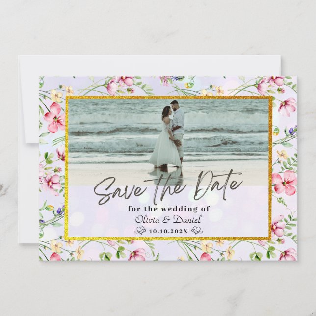 Invitación Flores Elegantes de Rosa Claro Acuarela Boda  (Anverso)
