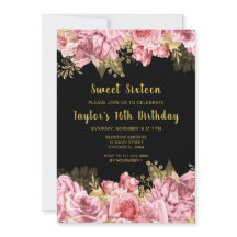 Flores elegantes de rosa y dorado Sweet Sixteen