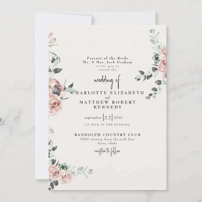Invitación Flores elegantes en crema de primavera (Anverso)