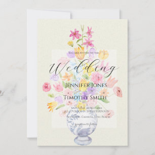 Invitación flores elegantes en olla azul