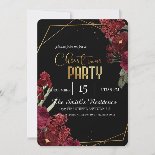 Invitación Flores elegantes festivas, Reinder Navidades mágic (Anverso)