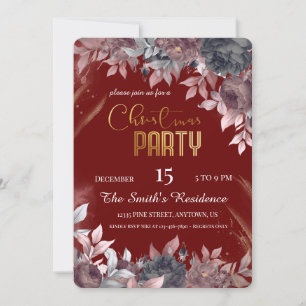 Invitación Flores elegantes festivos, reno de Navidad mágico