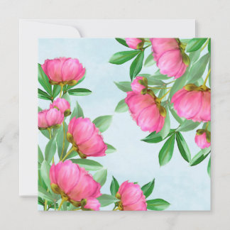 Invitación Flores Elegantes Peonías Rosadas Jardín Sencillo F