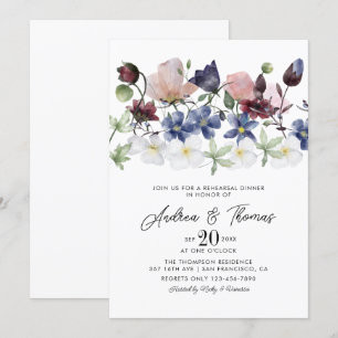 Invitación Flores Elegantes Pintadas A Mano   Cena de ensayo