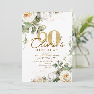 Invitación Flores elegantes Subió oro 60 cumpleaños