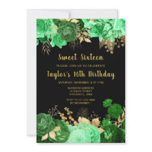 Flores elegantes verdes y doradas Sweet Sixteen