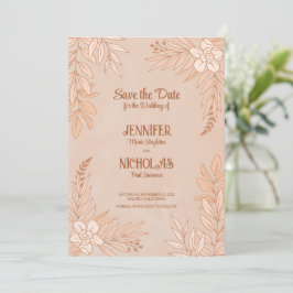 Invitación Flores Elegantes Y Adornos De Hojas Para Boda
