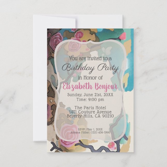 Invitación Flores en Acuarela OPCIONES DE PAPEL Y TAMAÑO: RSV (Reverso)