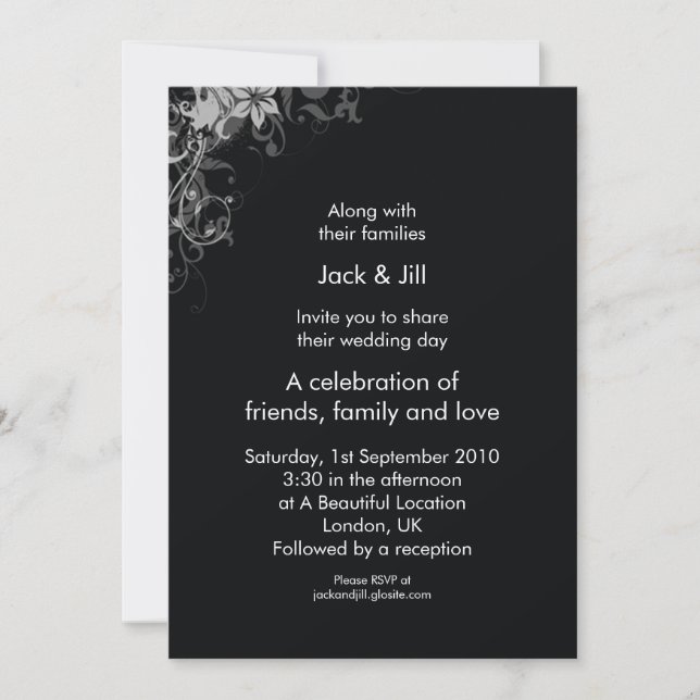 Invitación Flores en Blanco y Negro 5x7 (Anverso)