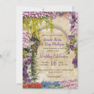 Invitación Flores en el sendero en un esplendor dorado