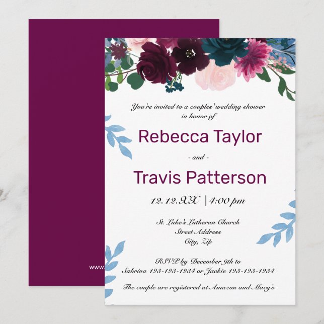 Invitación Flores en Flor - Ducha de Boda de Parejas (Anverso / Reverso)