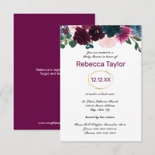 Invitación Flores en Flor Plum Vertical - 3x5 Baby Shower