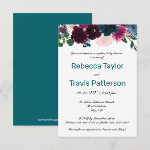 Invitación Flores en Flor Teal - 3x5 Baby Shower de Parejas