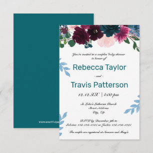 Invitación Flores en Flor Teal - 3x5 Ducha de Bebé para Parej