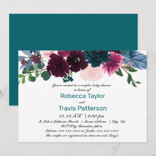 Invitación Flores en Flor Teal - Baby Shower para Parejas