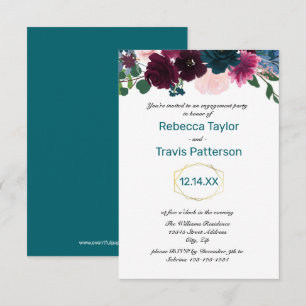 Invitación Flores en Flor Teal Vert - Fiesta de Compromiso 3x