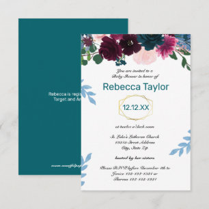 Invitación Flores en Flor Teal Vertical - 3x5 Baby Shower