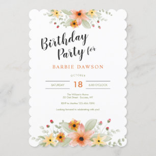 Invitación Flores en la fiesta de cumpleaños Watercolor