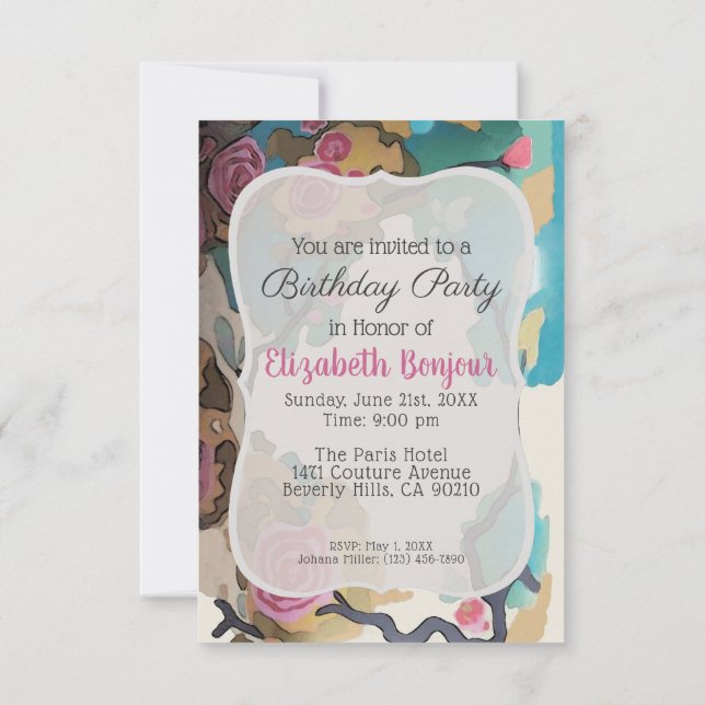 Invitación Flores en las opciones de PAPEL acuarela y TAMAÑO- (Reverso)