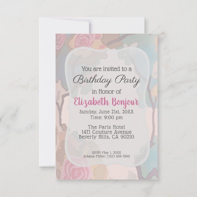 Invitación Flores en las opciones de PAPEL acuarela y TAMAÑO- (Reverso)