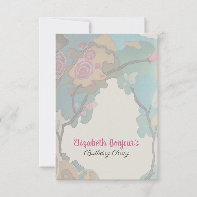 Invitación Flores en las opciones de PAPEL acuarela y TAMAÑO- (Anverso)