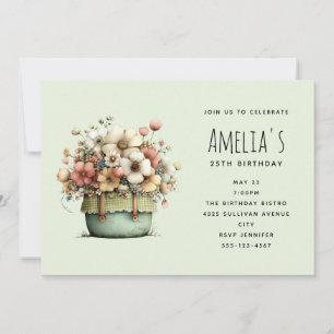 Invitación Flores en Macetas Acogedor Estilo Shabby Encantado